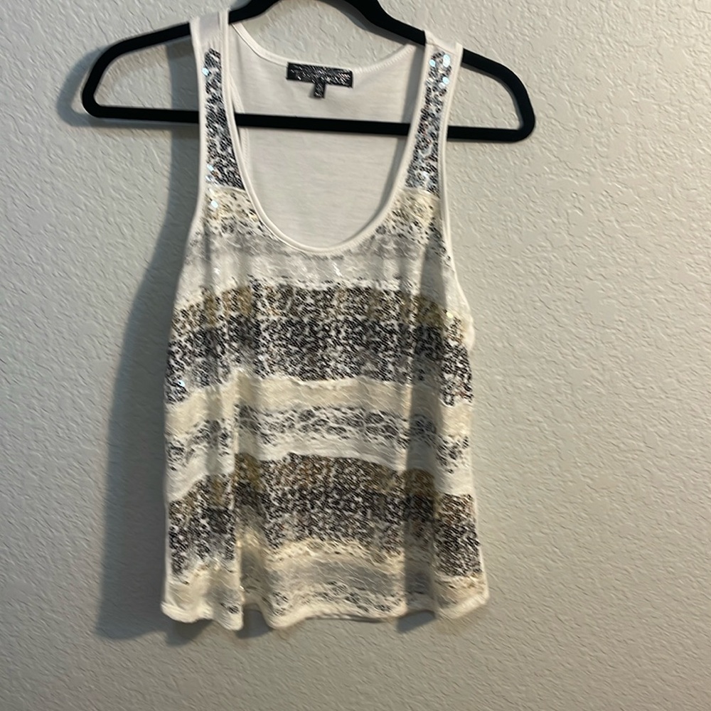 Women’s tank top in white, gold silver sequins XL